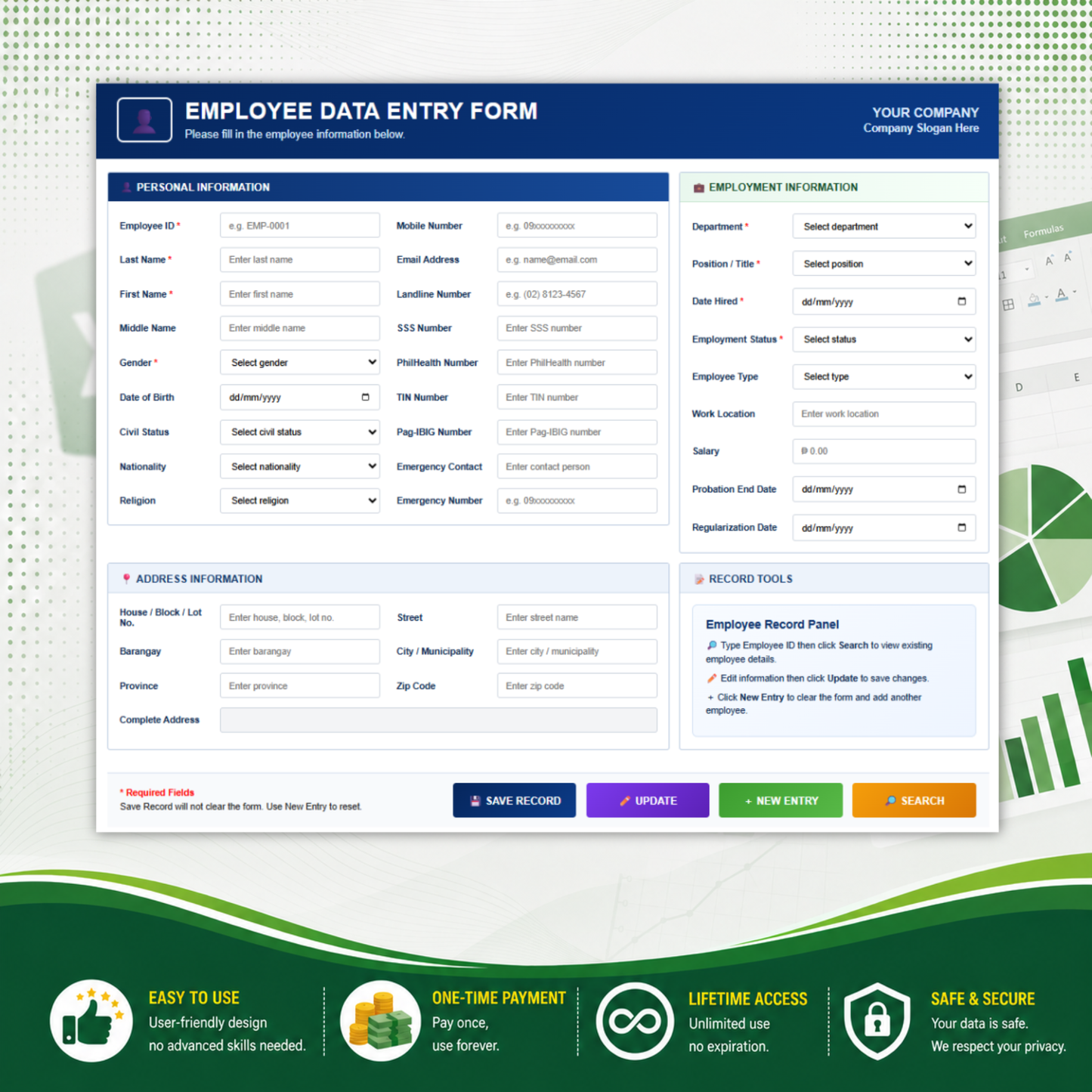 Employee Management System with Data Entry Form & Dashboard - Google Sheets Template