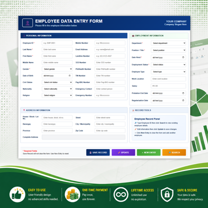 Employee Management System with Data Entry Form & Dashboard - Google Sheets Template