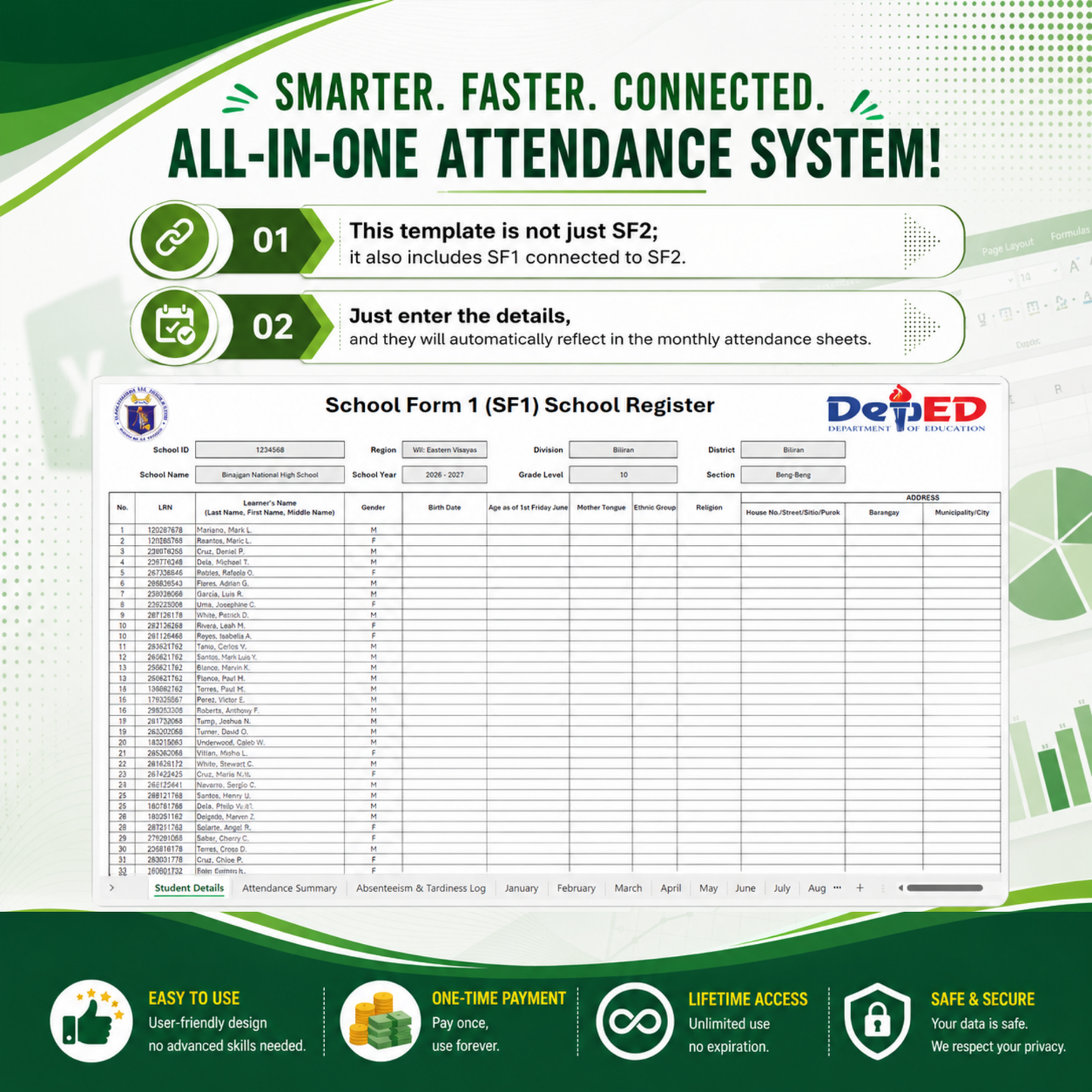 School Form 2 (SF2) Daily Attendance Report of Learners - Excel Template