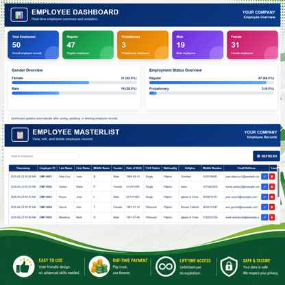Employee Management System with Data Entry Form & Dashboard - Google Sheets Template