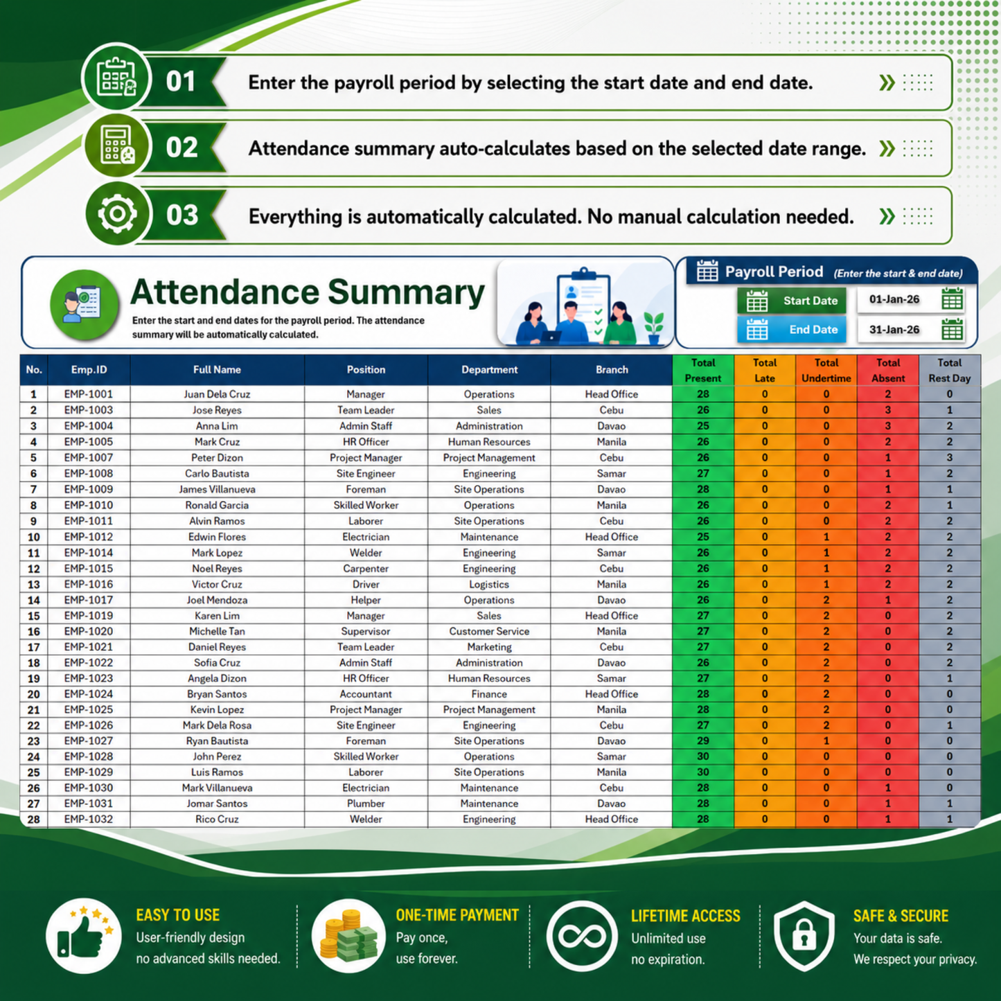 Employee Attendance & Leave Tracker - Excel Template