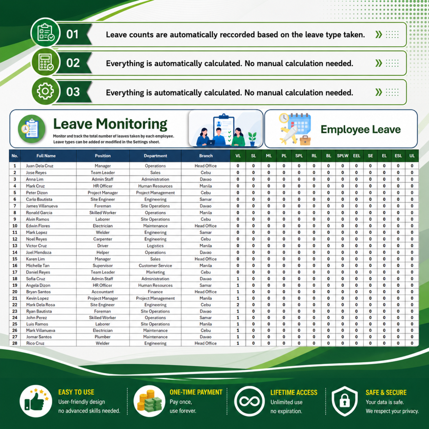 Employee Attendance & Leave Tracker - Excel Template