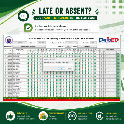 School Form 2 (SF2) Daily Attendance Report of Learners - Excel Template