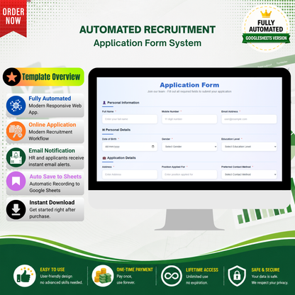 Online Application Form with Google Sheets Database & Auto Email Notification
