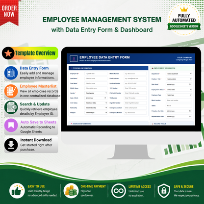 Employee Management System with Data Entry Form & Dashboard - Google Sheets Template