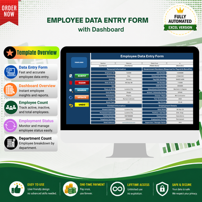 Employee Data Entry Form with Dashboard - Excel Template